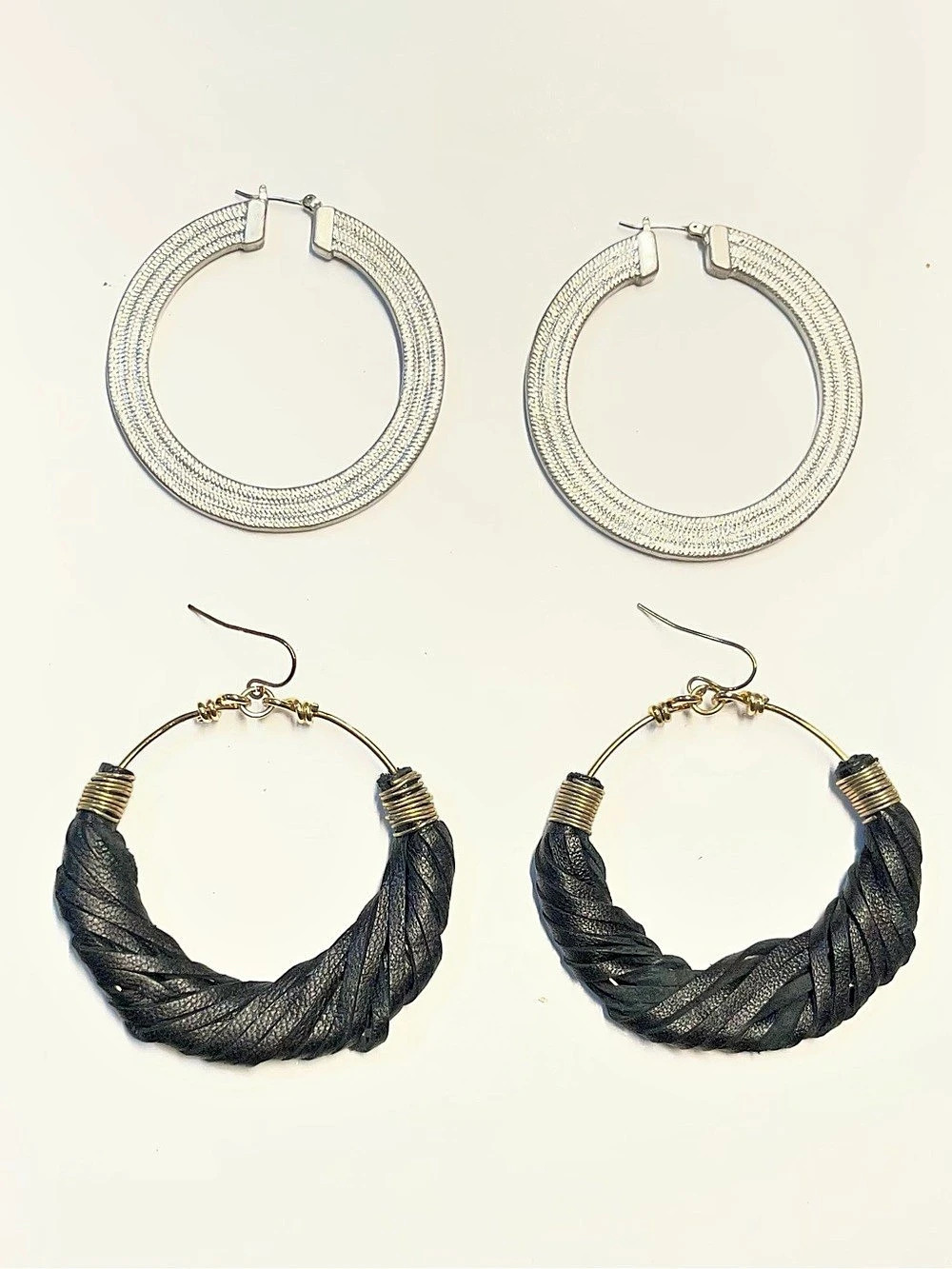 Textured Hoop & Braided Earrings in Black & Silver
